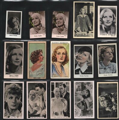 cigarette cards 1930s Greta Garbo - Collection of 15 Cigarette Cards - 1930s - Various Sets and  Series