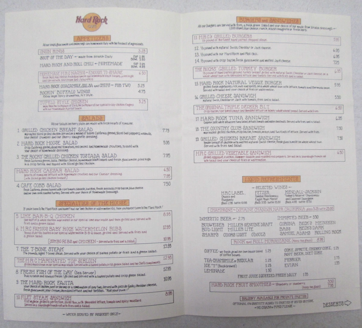 Hard rock sale cafe menu
