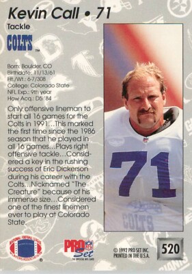 1992 Pro Set #520 Kevin Call COLTS | eBay