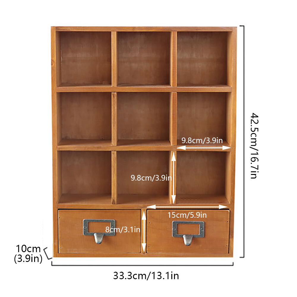 9-Cube Retro Shelf Wooden Vintage Pine Storage Organizer