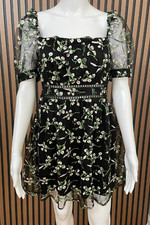 Lulus Radiant Love Women's Dress Skater Embroidered Square Neck M Black Floral