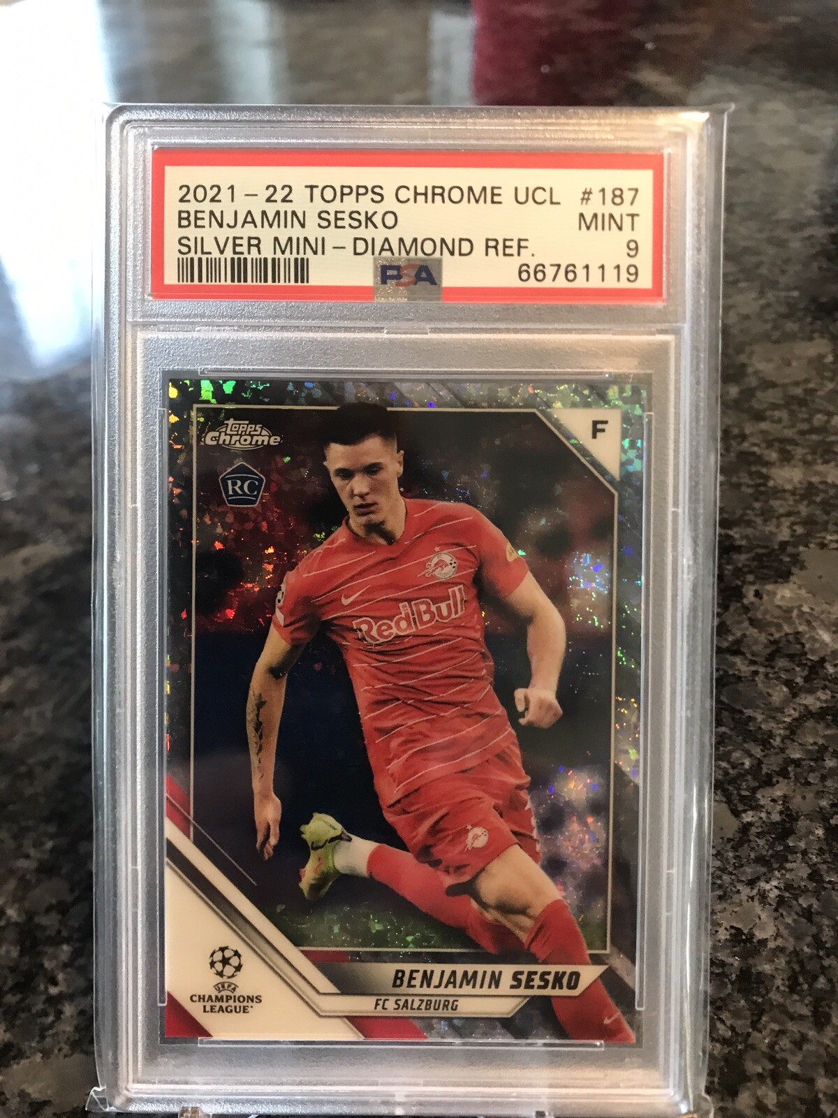 2021-22 Topps Chrome UEFA Benjamin Sesko Silver Mini Diamond #’d /275 PSA 9