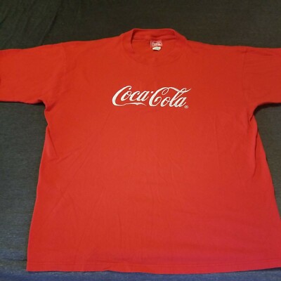 2 Diff Coke Coca Cola Classic Script Spell Out Logo S/S shirts 1 red 1 blue Coke