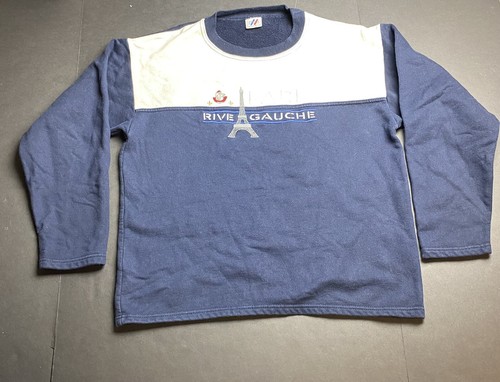 Vintage Paris Rive Gauche Split Tower Embroidered Crew Neck Sweater Pullover B51 - Picture 2 of 6