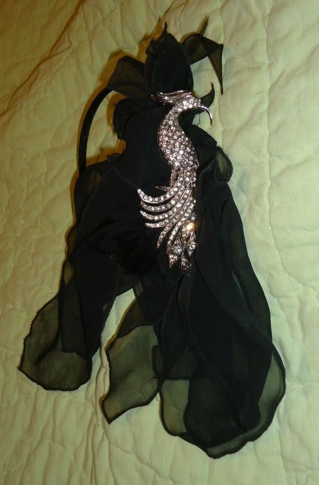 KIRKS FOLLY*Negro*Cinta para la cabeza*Facinator*Vintage*Pavo real con estrás*Plumas*Cizalla Foto 4 de 4