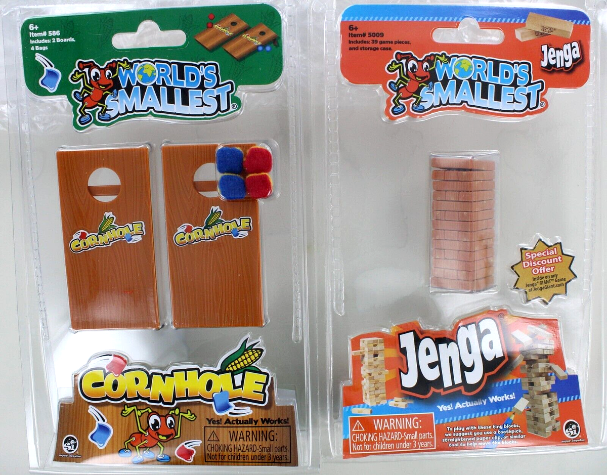Lot of 2 World's Smallest Mini Game Toys - JENGA & CORNHOLE - New