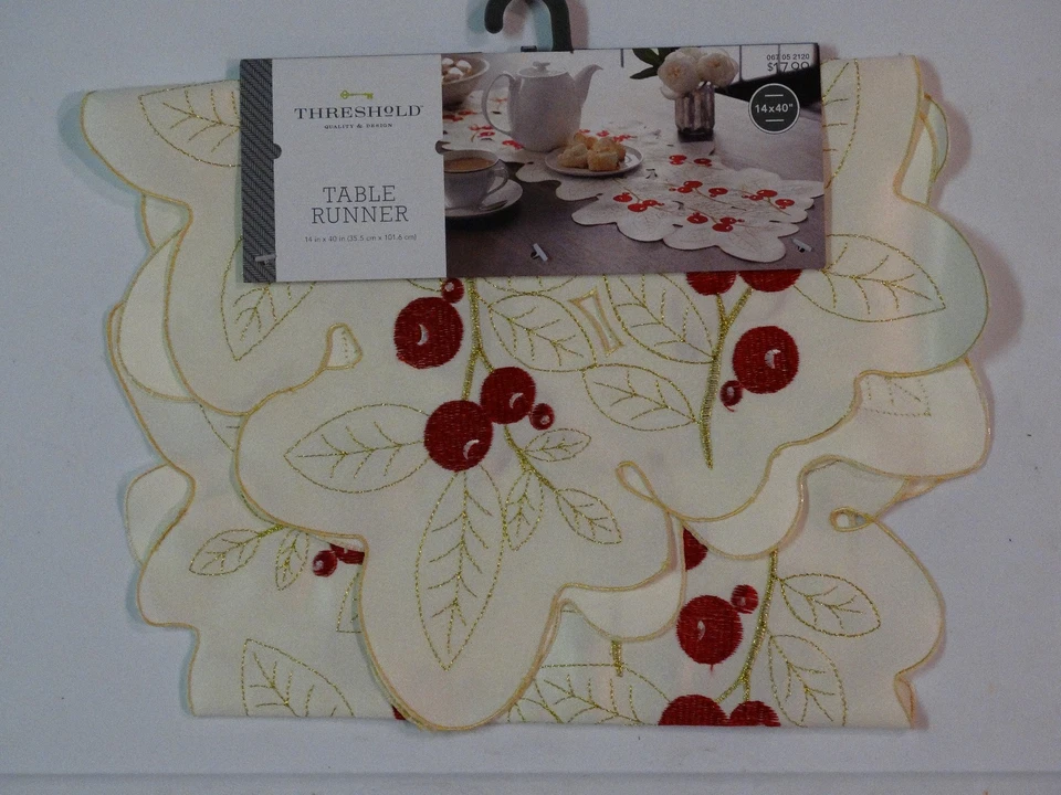 New! Threshold™ Berry Cutwork Table Runner 14 X 40 - Image 2 of 4