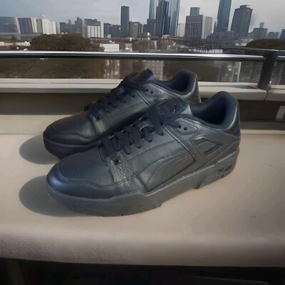 Puma Men's Slipstream Leather Triple Black Leather Lifestyle Sneakers 387544-01 