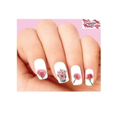 Waterslide Flowers Carnations Nail Decals Set of 20 -  Pink Carnation Assorted