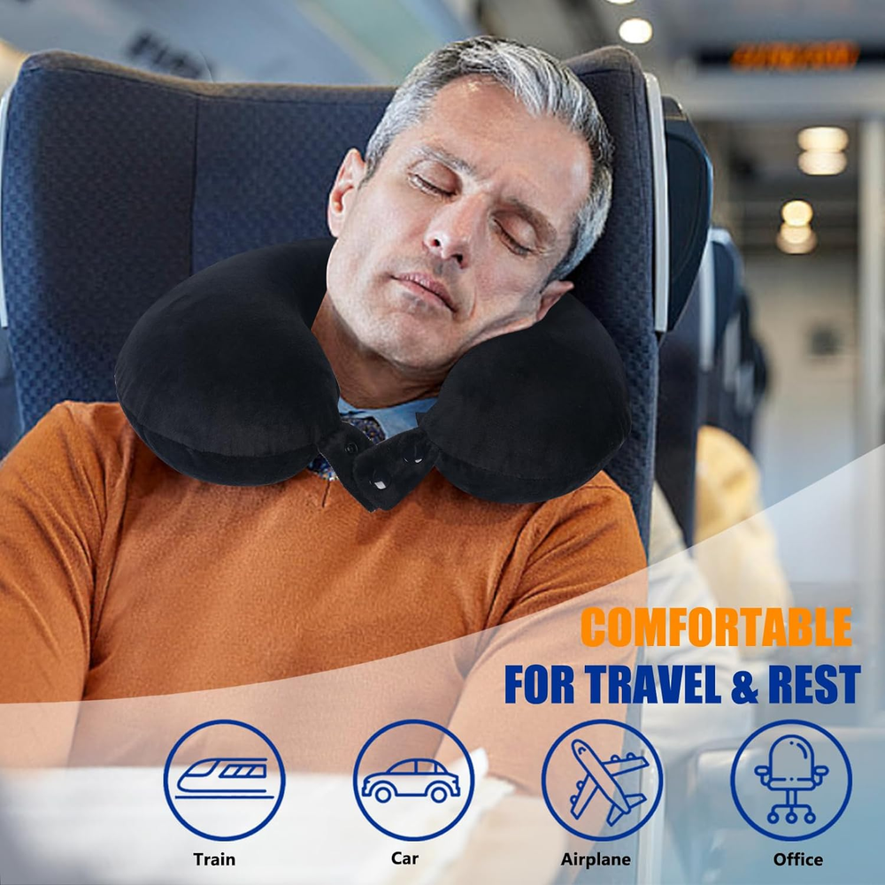 Memory Foam Travel Neck Pillow for Airplane and Car Comfort