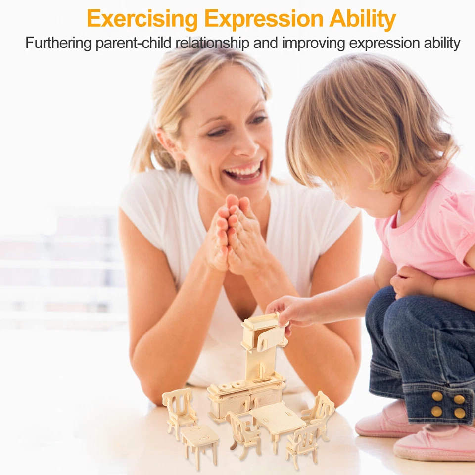 3D Wooden Dollhouse Furniture Puzzle DIY House Room Miniature Model Set Kid Gift - Image 4 of 4