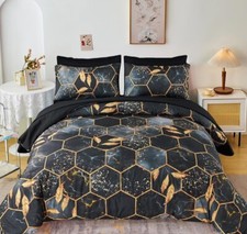 Honeycomb Comforter Set 3 Pieces Soft Lightweight Hexagon Twin Black Kids Fun