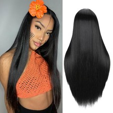 Black Long Straight Wig Middle Part Synthetic Wig for Women Daily Party Use 26 "