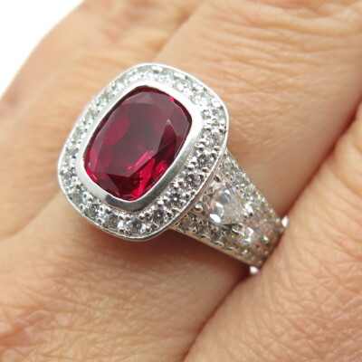 LOMBARDY JEWELRY Sterling Silver Ring - Round Red Cubic Zirconia Ruby Color Stone, July Birthstone Gift