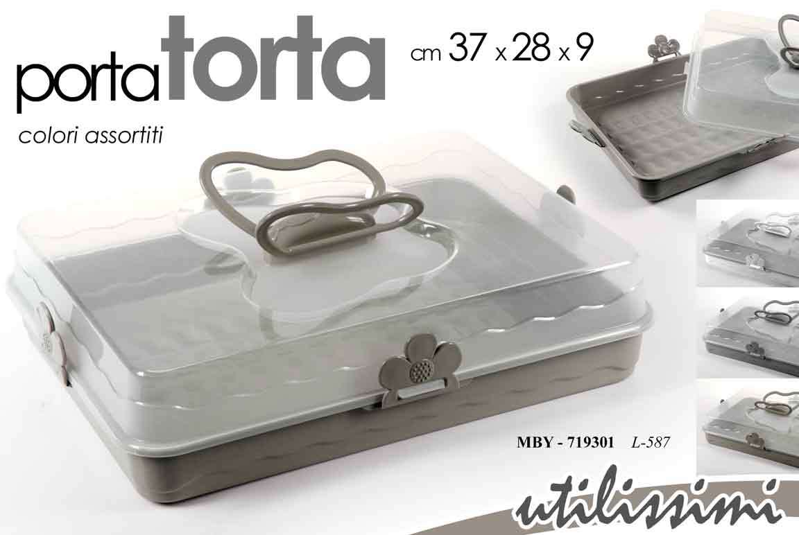 PORTA TORTA IN PLASTICA CON COPERCHIO37X28X9 CM COLORI ASSORTITI MBY-719301