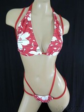 Exotic dancer stripper red/white two piece bikini sling dance outfit - dancewear