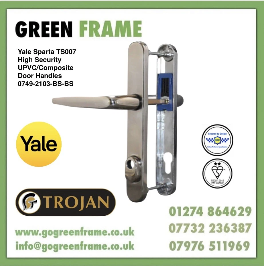 YALE Trojan TS007 High Security Door Handles PZ92 Brushed Steel 0749 2103 BS BS