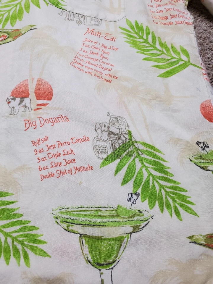 Vintage Big Dogs Hawaiian Shirt Medium Mens Linen Blend Floral Cocktails Y2K - Image 3 of 4