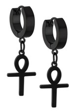 Gothic Huggie Hoop Earrings Black Stainless Steel