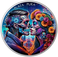 2024 Mexico Libertad Dia De Los Muertos CYBERPUNK 1 oz Colorized Silver Coin