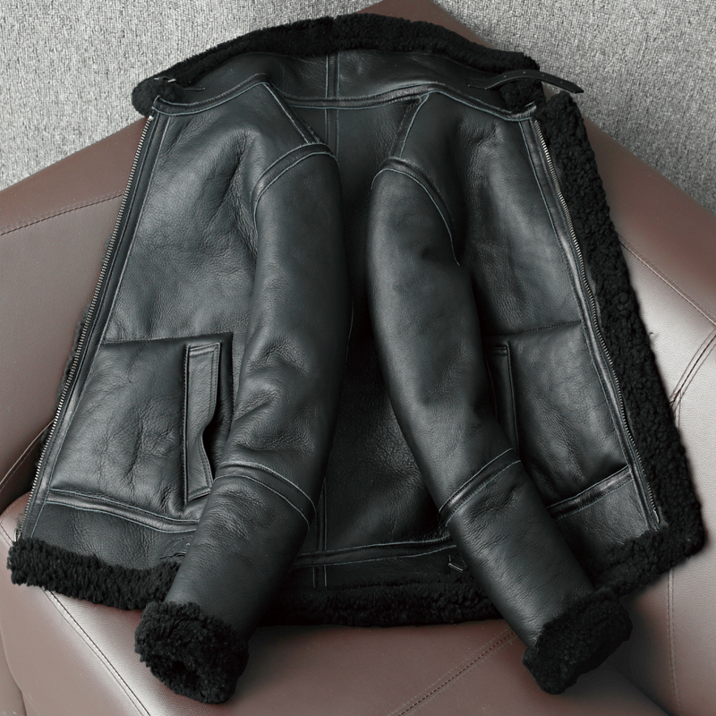 Winter Sheepskin Leather Jacket Mens Plus Size Thick Sheepskin Natural