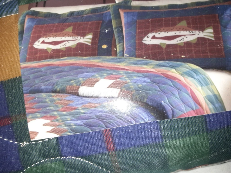 2 señuelos acolchados FISH KING ALMOHADA SHAM lago campo cabaña cabaña peces  Foto 2 de 4