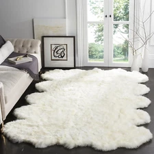 Sheep Skin Collection Area Rug - 6' Square, Natural & White, Handmade Rustic Gla