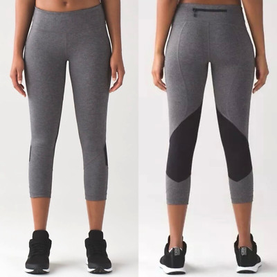 Lululemon Pace Rival Crop Legging 19'' Black Mesh Heathered Slate Gray Capri 6