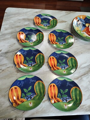 Sango Cafe Paris Salad Plates (7) Stoneware Oval 8-1/4'' x 7-1/2''