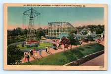Postcard MD Baltimore Bird's Eye View Carlin's Park Amusement Rides Closed  A35