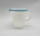 Vintage Pyrex Blue Stripe Rim 8oz Milk Glass Creamer Handle USA MCM