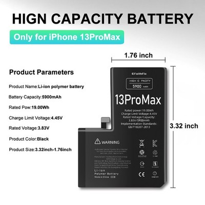 iPhone13proMAX 512GB iOS 26.0 バッテリー94% 5900mAh OEM Internal Replacement Battery For iPhone 13 Pro Max
