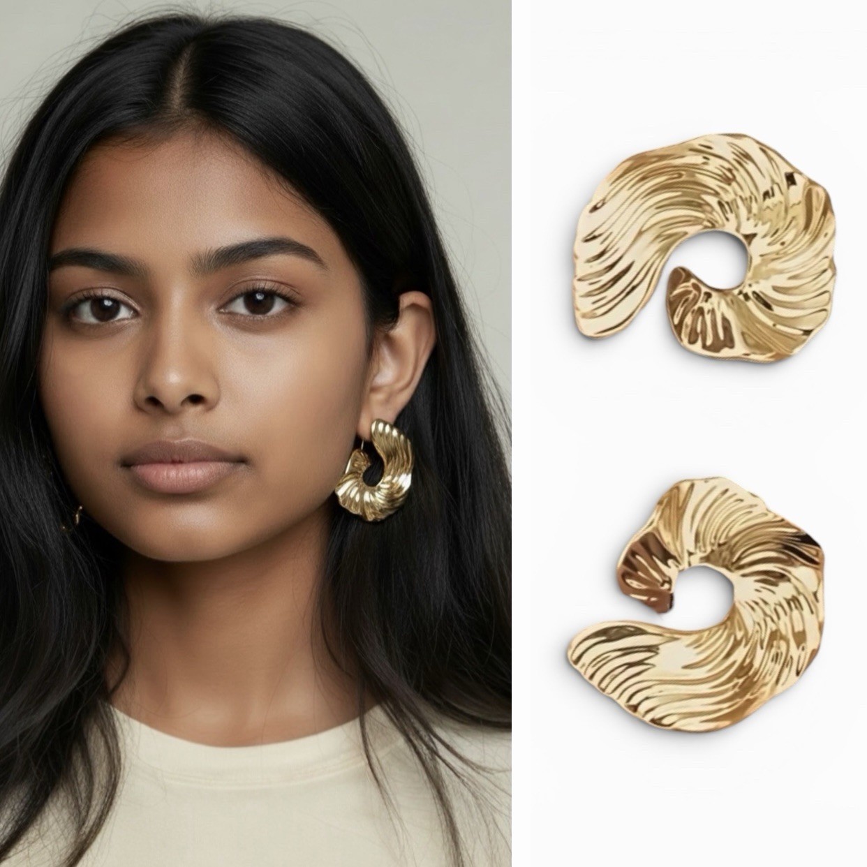 NEW Anthropologie Gold Plated Boho Chunky Hoop Dangle Snap Back Earrings Jewelry