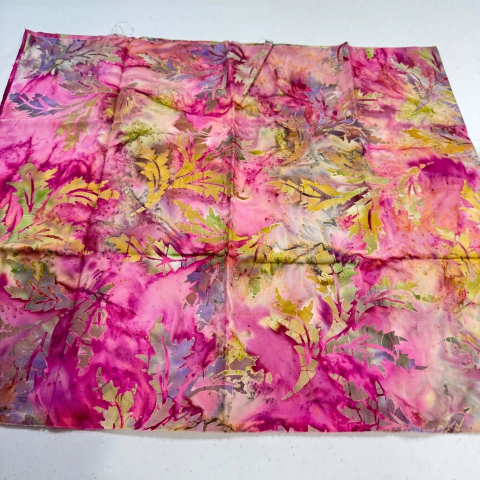 batik quilting fabric cotton 19x45 leaves yellow pink - Image 2 of 4