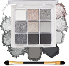 Black Smokey Eyeshadow Palette Makeup,9 Colors Black Silver Gray White Eye Shado