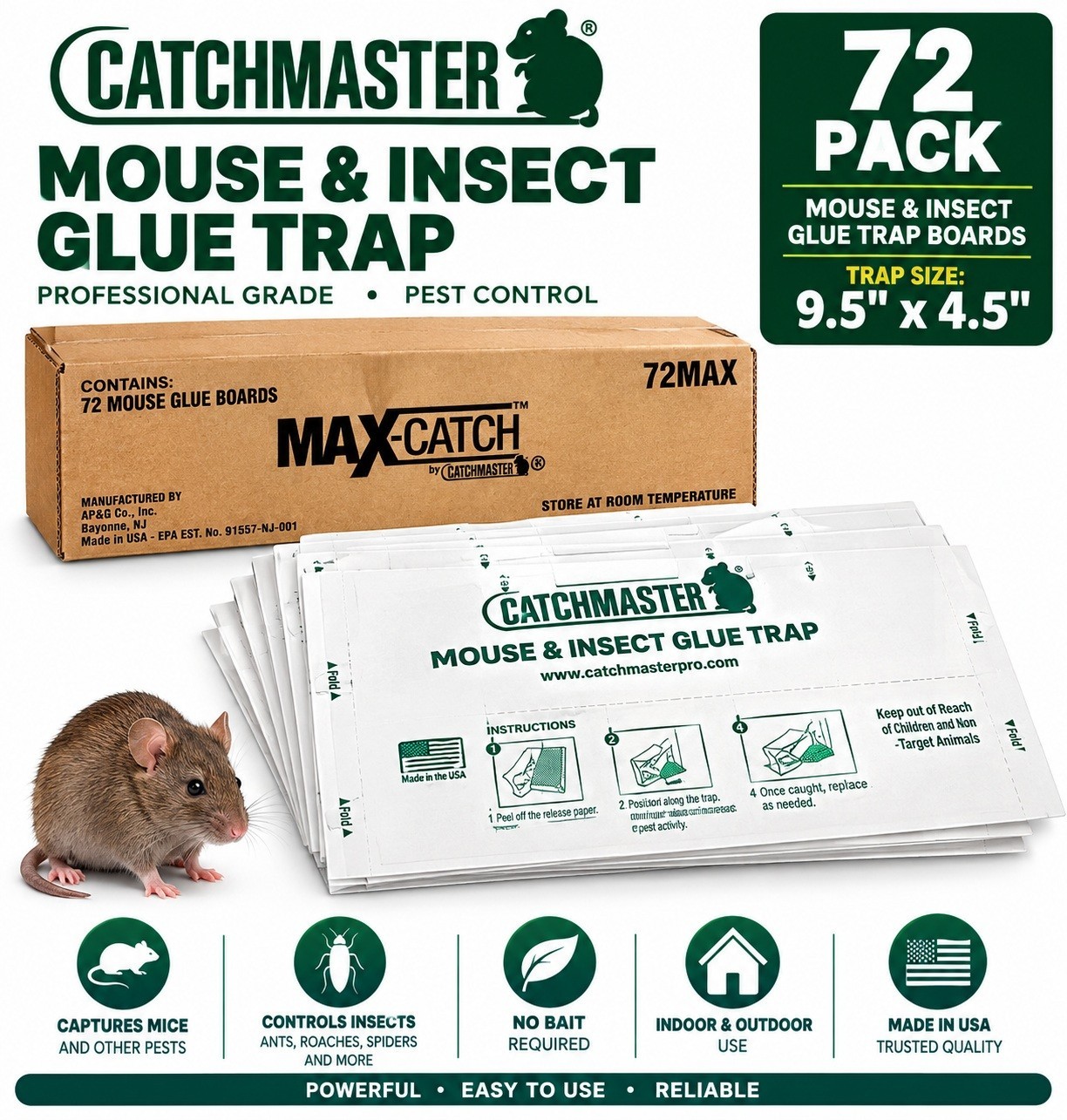 MaxCatch Glue Traps 72MAX Pest Boards Catch Mice, Water-bugs & Insects