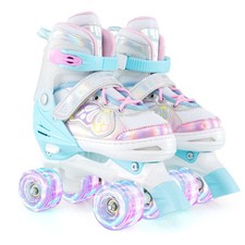 Kids Roller Skates 4 Sizes Adjustable Quad Skates with Light-up Wheels-Navy - Co