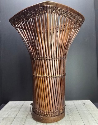 Vintage Bamboo Rattan Woven Floor Decorative Basket Vase Boho Coastal 18'' Tall