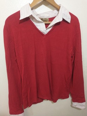 Notations Damen Pullover Pulli Kragen V-Ausschnitt Unterhemd Large rot