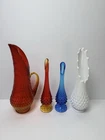 Lot Of 4 Vintage Fenton Bud Vases Kanawha Pitcher Hobnail Stretched Swung