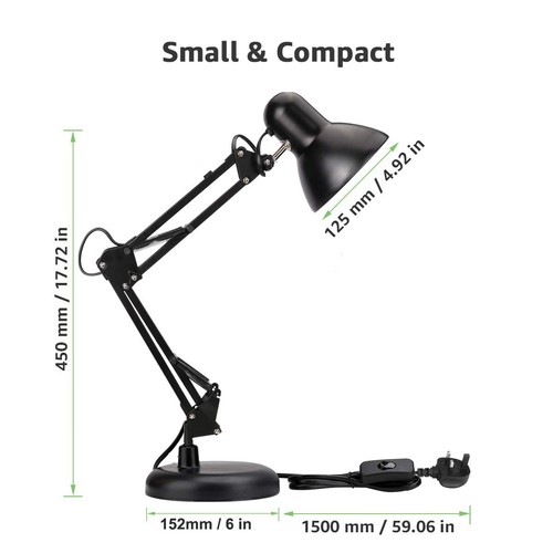 Desk Lamp Adjustable Swing Arm Clip Desk Lights E26/E27 Bulb Holder Work Study - Picture 6 of 11