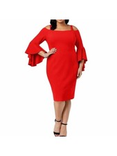 R&M RICHARDS Womens Bell Sleeve Jewel Neck Midi Party Sheath Dress Plus