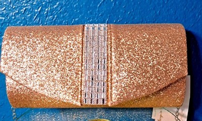 NWT Sasha New York Gold Glitter Silver Rhinestone Envelope Clutch