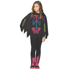 Morris Costumes Girls New Poncho Skeleton Halloween Quick Costume 4-14. FW90395C