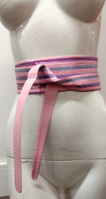 1970s 100 Pure Silk Sash Pink Belt OBI Blue Stripes Purple Fuchsia NEW