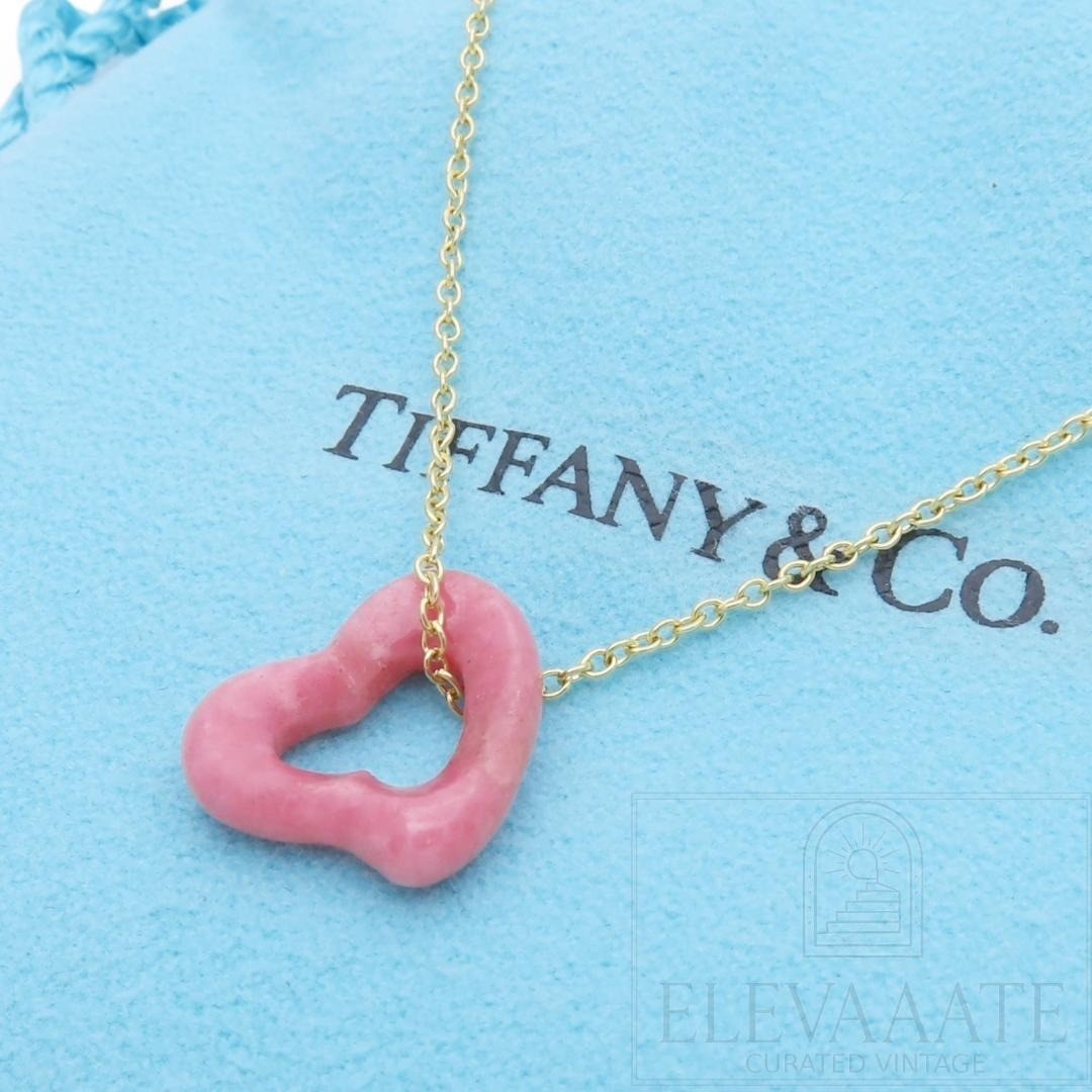 Tiffany & Co. Rhodonite Open Heart Pendant Necklace Elsa Peretti