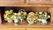 Lot of 6 vintage capodimonte floral ceramic pieces Italian Bouquets Baskets Vase