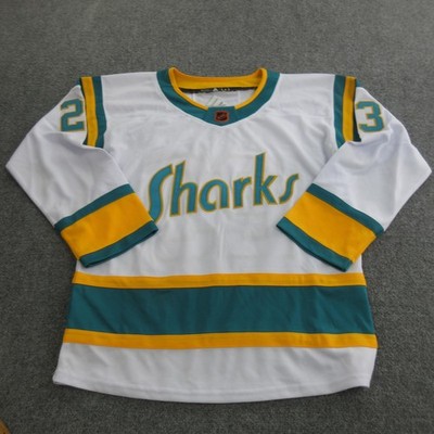 San Jose Sharks Hockey Jersey Mens L White Teal Gold NHL Goodrow 23 Adidas