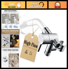 High-Flow Metal Shower Diverter Valve  Holder, 3-Way Splitter, Pause Mode, Chro