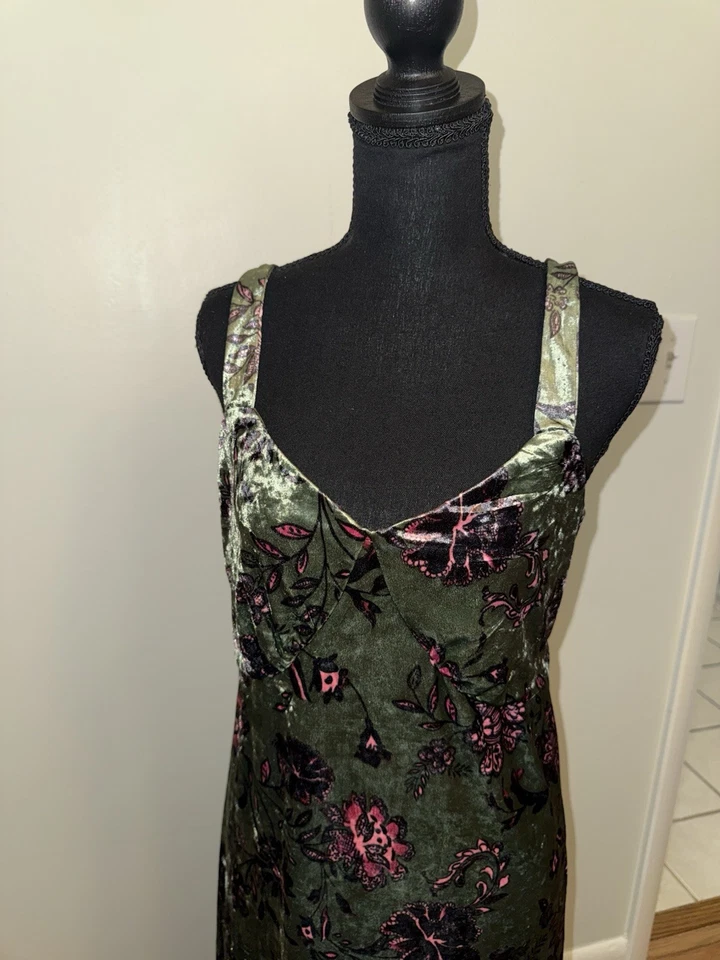 Vestido midi Jessica Simpson para mujer L verde terciopelo caprichoso hada babydoll Foto 2 de 4